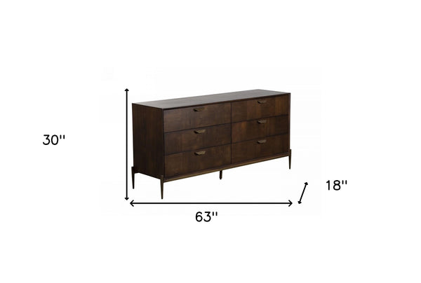 Homeroots 63" Dark Brown Manufactured Wood Six Drawer Double Dresser  Manufactured Wood 473096