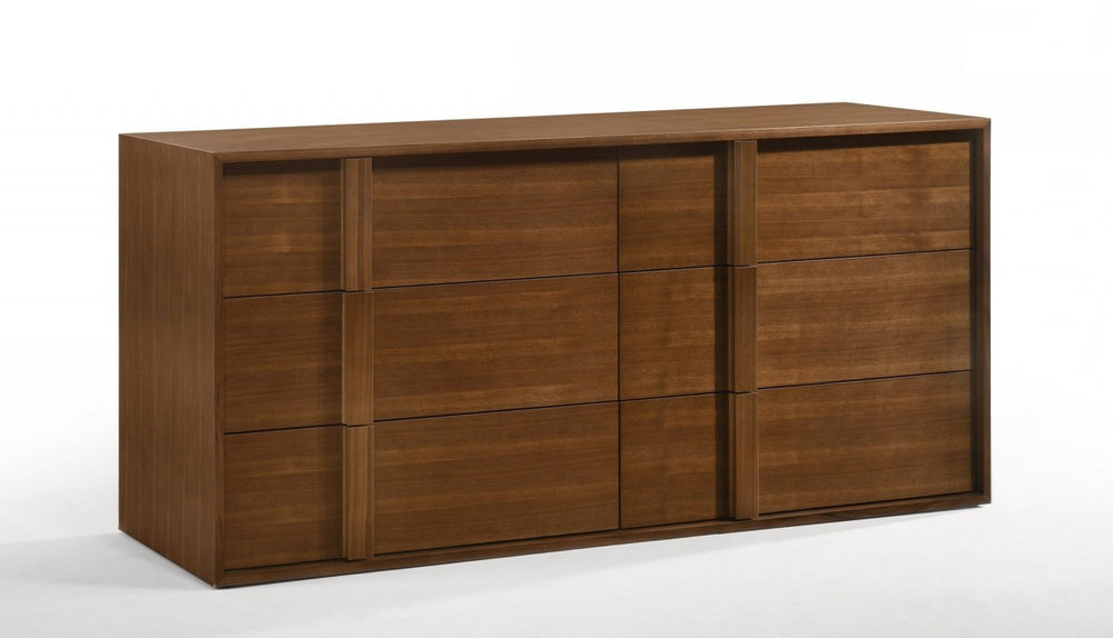 Homeroots 65" Walnut Solid Wood Six Drawer Double Dresser  Solid Wood 473098