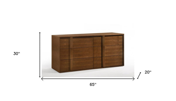 Homeroots 65" Walnut Solid Wood Six Drawer Double Dresser  Solid Wood 473098