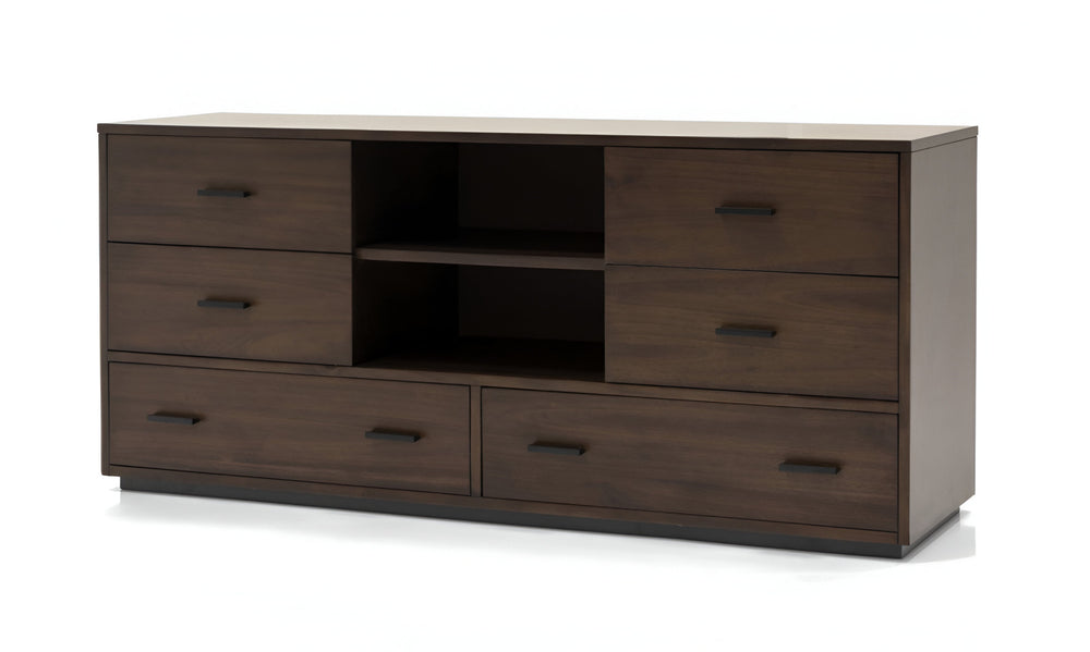 Homeroots 63" Walnut Six Drawer Double Dresser  Solid And Manufactured Wood 473099