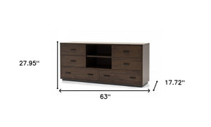 Homeroots 63" Walnut Six Drawer Double Dresser  Solid And Manufactured Wood 473099
