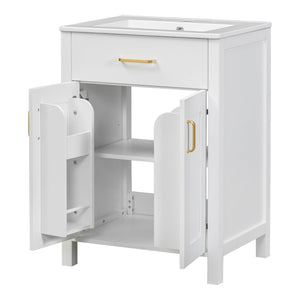 English Elm Modern 48 Inch Freestanding Bathroom Vanity Dual Ceramic Sinks Soft Close Gold Handles White N729P000008K