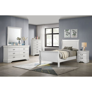 English Elm Mckee White Twin Sleigh Bed Tall Paneled Headboard Cottage Style Rubberwood Frame B062S01817