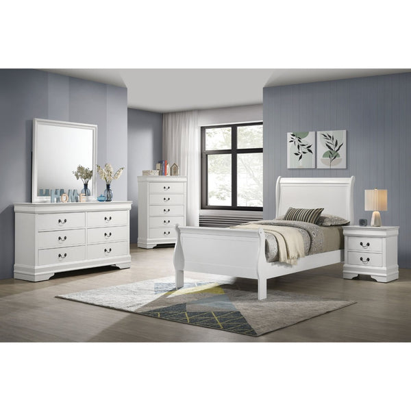 English Elm Mckee White Twin Sleigh Bed Tall Paneled Headboard Cottage Style Rubberwood Frame B062S01817