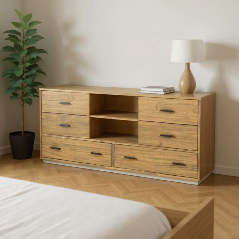 HomeRoots 63" Walnut Six Drawer Combo Dresser - Elegant Storage Solution with Modern Functionality & Style 473100