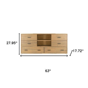 HomeRoots 63" Walnut Six Drawer Combo Dresser - Elegant Storage Solution with Modern Functionality & Style 473100