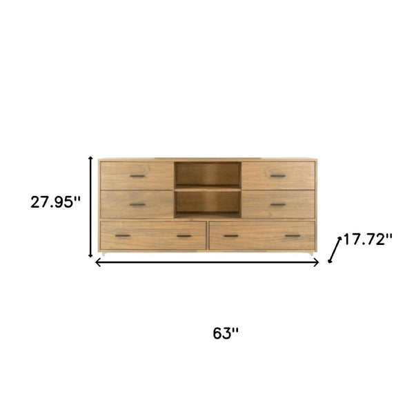 HomeRoots 63" Walnut Six Drawer Combo Dresser - Elegant Storage Solution with Modern Functionality & Style 473100