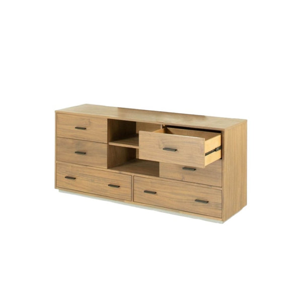 HomeRoots 63" Walnut Six Drawer Combo Dresser - Elegant Storage Solution with Modern Functionality & Style 473100