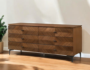 Homeroots 63" Brown Six Drawer Wood Double Dresser  Manufactured Wood 473101