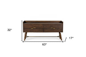 Homeroots 63" Brown Solid Wood Four Drawer Double Dresser  Solid Wood 473102