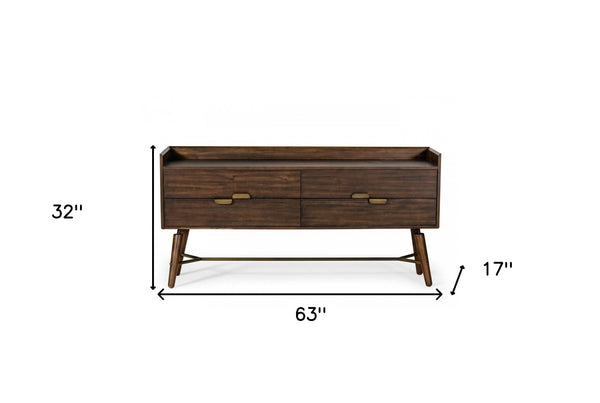 Homeroots 63" Brown Solid Wood Four Drawer Double Dresser  Solid Wood 473102