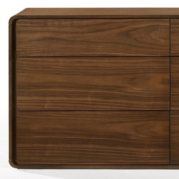 Homeroots 59" Walnut Solid Wood Six Drawer Double Dresser  Solid Wood 473103