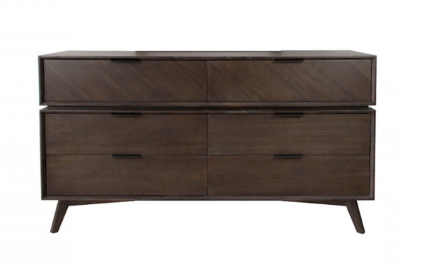 Homeroots 65" Acacia Solid Wood Six Drawer Double Dresser  Solid Wood 473104