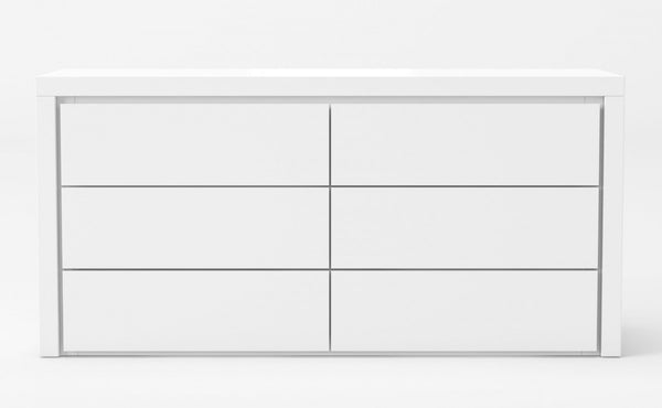 Homeroots 62" White Manufactured Wood Six Drawer Double Dresser  Manufactured Wood 473105