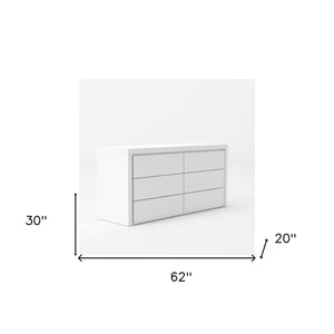 Homeroots 62" White Manufactured Wood Six Drawer Double Dresser  Manufactured Wood 473105