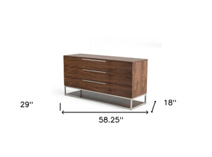 Homeroots 58" Walnut Manufactured Wood Three Drawer Dresser  Manufactured Wood 473106