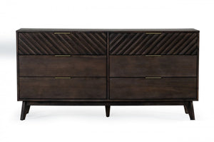 Homeroots 65" Dark Brown Solid Wood Six Drawer Double Dresser  Solid Wood 473108