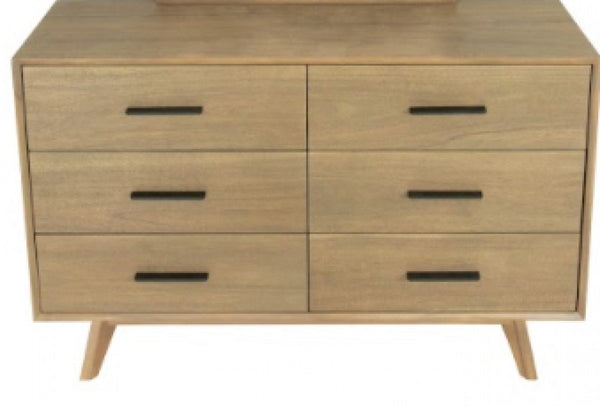 Homeroots 53" Walnut Solid Wood Six Drawer Double Dresser  Solid Wood 473109