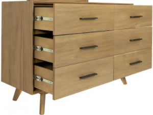Homeroots 53" Walnut Solid Wood Six Drawer Double Dresser  Solid Wood 473109