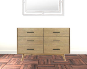Homeroots 53" Walnut Solid Wood Six Drawer Double Dresser  Solid Wood 473109