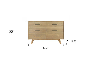 Homeroots 53" Walnut Solid Wood Six Drawer Double Dresser  Solid Wood 473109