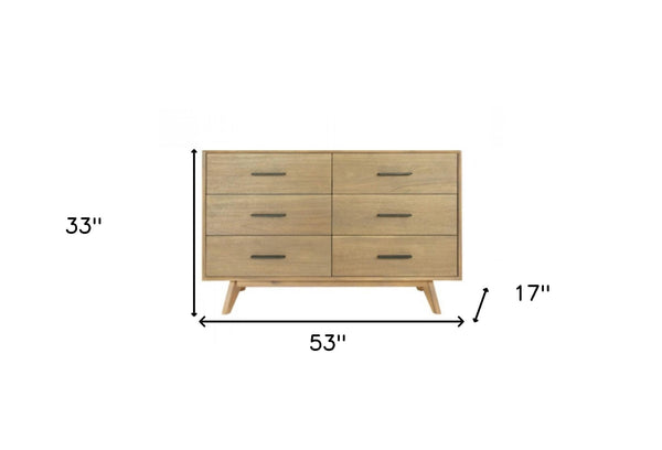 Homeroots 53" Walnut Solid Wood Six Drawer Double Dresser  Solid Wood 473109