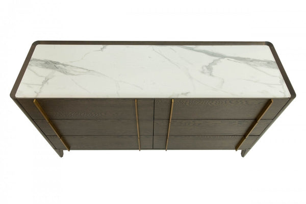 Homeroots 59" Dark Brown Solid Wood Six Drawer Double Dresser  Solid Wood 473110