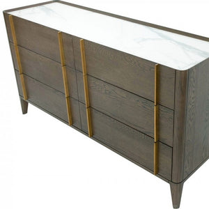 Homeroots 59" Dark Brown Solid Wood Six Drawer Double Dresser  Solid Wood 473110