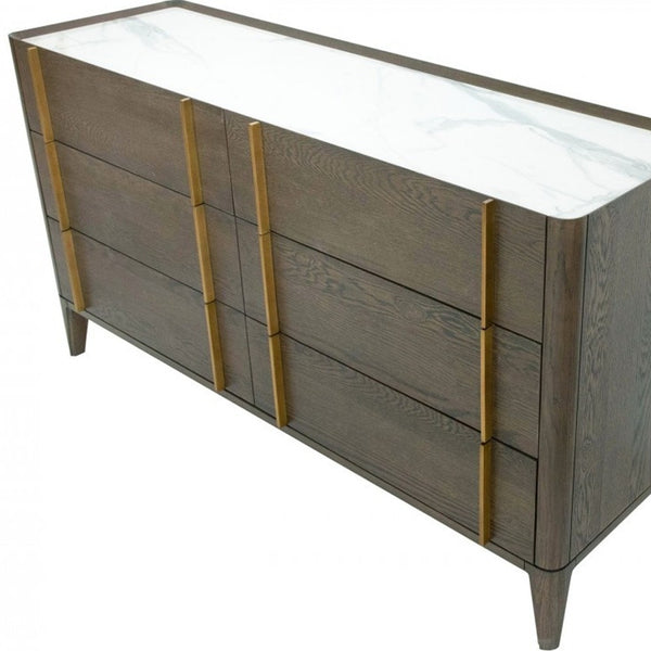 Homeroots 59" Dark Brown Solid Wood Six Drawer Double Dresser  Solid Wood 473110