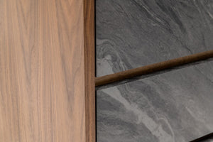 Homeroots 63" Walnut And Grey Faux Marble Wood Six Drawer Double Dresser  Manufactured Wood 473111