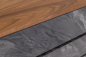 Homeroots 63" Walnut And Grey Faux Marble Wood Six Drawer Double Dresser  Manufactured Wood 473111