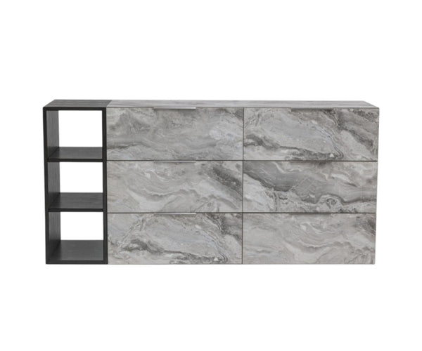 HomeRoots 35" Grey Manufactured Wood Five Drawer Chest - Sleek Storage Solution for Modern Bedrooms & Spaces 6 473112
