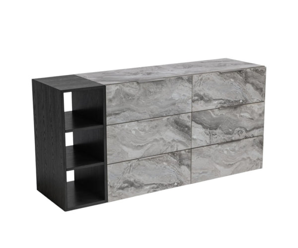 HomeRoots 35" Grey Manufactured Wood Five Drawer Chest - Sleek Storage Solution for Modern Bedrooms & Spaces 6 473112