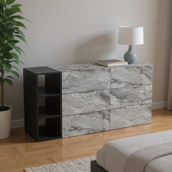 HomeRoots 35" Grey Manufactured Wood Five Drawer Chest - Sleek Storage Solution for Modern Bedrooms & Spaces 6 473112