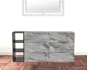 Homeroots 63" Grey Faux Marble And Black Wood Six Drawer Double Dresser  Manufactured Wood 473112