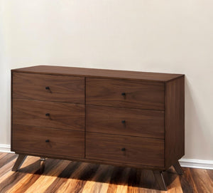 Homeroots 51" Walnut Solid Wood Six Drawer Double Dresser  Solid Wood 473115