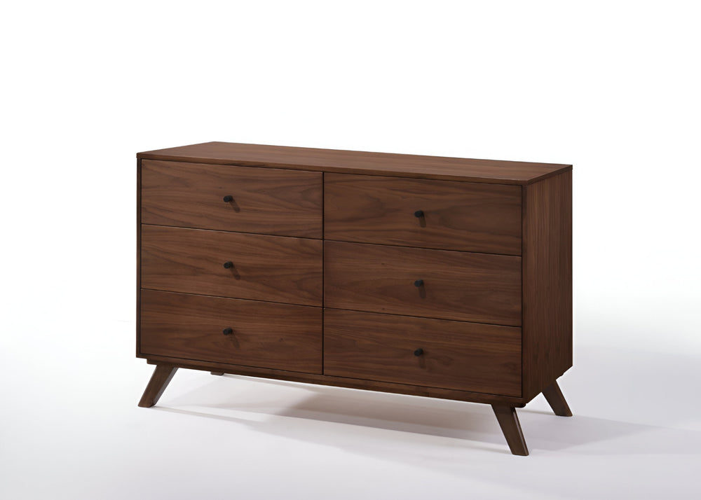Homeroots 51" Walnut Solid Wood Six Drawer Double Dresser  Solid Wood 473115