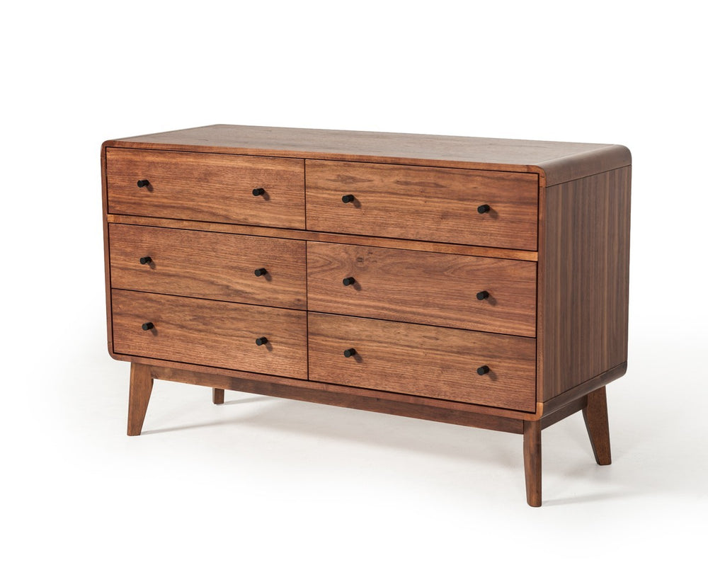 Homeroots 51" Walnut Solid Wood Six Drawer Double Dresser  Solid Wood 473116