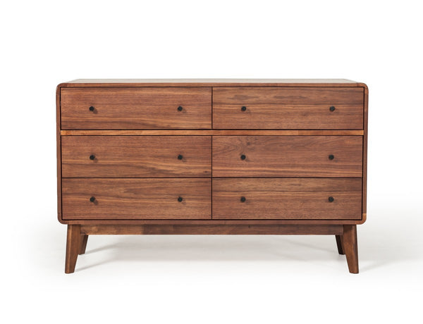 Homeroots 51" Walnut Solid Wood Six Drawer Double Dresser  Solid Wood 473116
