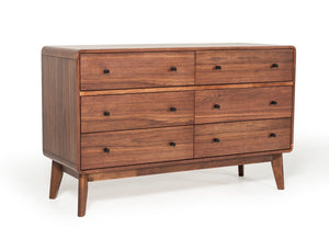 Homeroots 51" Walnut Solid Wood Six Drawer Double Dresser  Solid Wood 473116