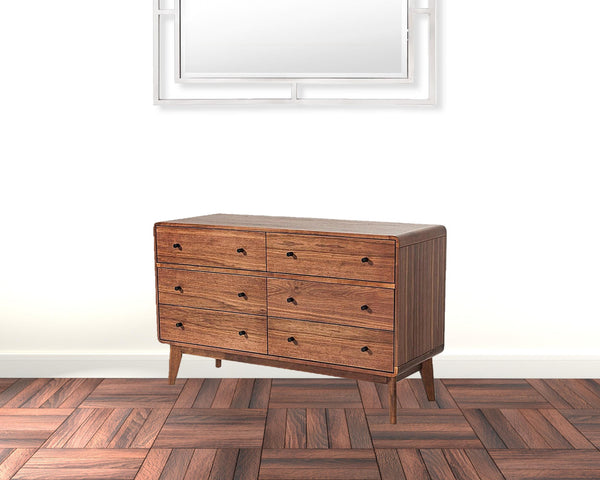 Homeroots 51" Walnut Solid Wood Six Drawer Double Dresser  Solid Wood 473116