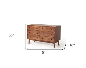 Homeroots 51" Walnut Solid Wood Six Drawer Double Dresser  Solid Wood 473116
