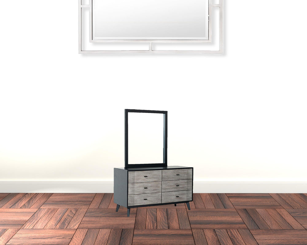 Homeroots 51" Grey And Black Solid Wood Six Drawer Double Dresser  Solid Wood 473117