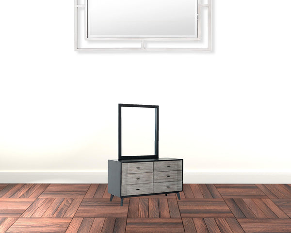 Homeroots 51" Grey And Black Solid Wood Six Drawer Double Dresser  Solid Wood 473117