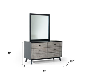 Homeroots 51" Grey And Black Solid Wood Six Drawer Double Dresser  Solid Wood 473117