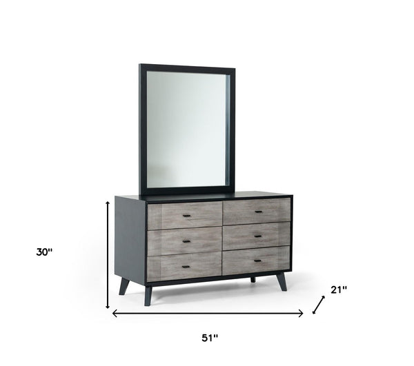 Homeroots 51" Grey And Black Solid Wood Six Drawer Double Dresser  Solid Wood 473117