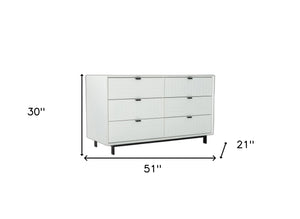 Homeroots 51" White Manufactured Wood Six Drawer Double Dresser  Manufactured Wood 473118