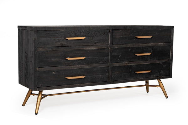 Homeroots 63" Dark Brown Solid Wood Six Drawer Double Dresser  Solid Wood 473119