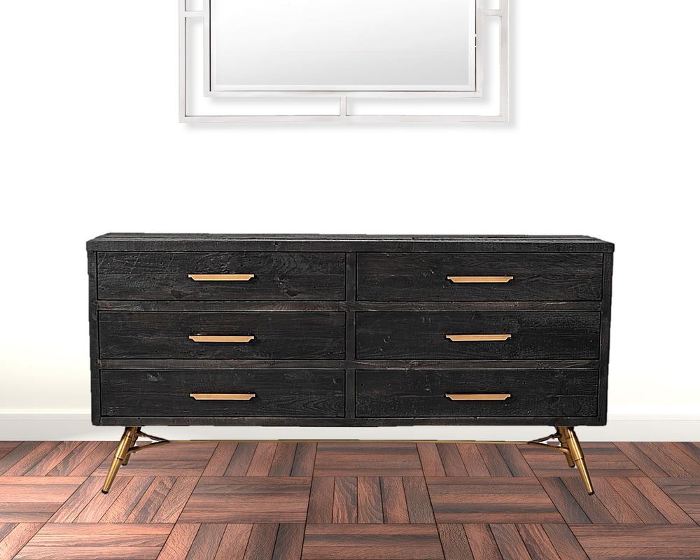 Homeroots 63" Dark Brown Solid Wood Six Drawer Double Dresser  Solid Wood 473119