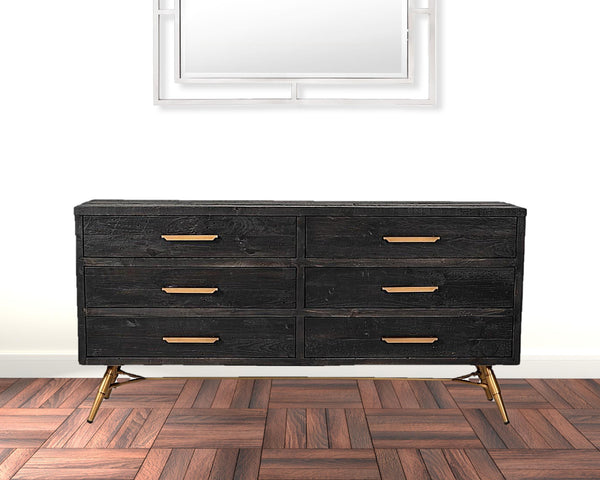 Homeroots 63" Dark Brown Solid Wood Six Drawer Double Dresser  Solid Wood 473119